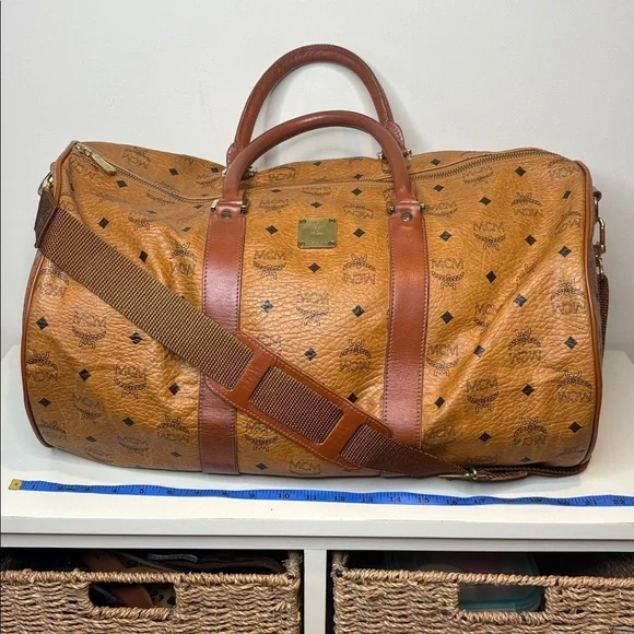 MCM Cognac Visetos Vintage Travel Top Handle Detachable Strap Duffle Bag 21” L - Picture 11 of 17